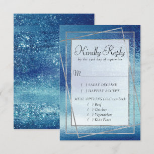 Glitzy Foil Ice Blue Faux Iridescent Meal Option RSVP Card