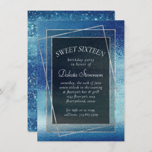 Glitzy Foil Ice Blue Faux Iridescent Sweet 16 Invitation