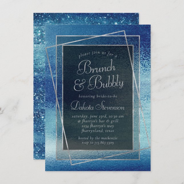 Glitzy Foil | Ice Blue Iridescent Champagne Brunch Invitation (Front/Back)