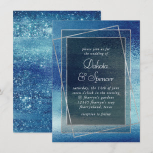 Glitzy Foil   Ice Blue Iridescent Faux Sparkle Invitation