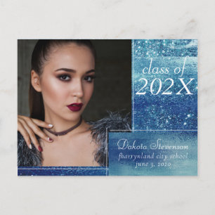 Glitzy Foil   Ice Blue Iridescent Photo Thank You Postcard