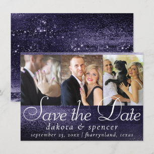 Glitzy Foil Indigo Midnight Dark Purple 3 Photo Save The Date