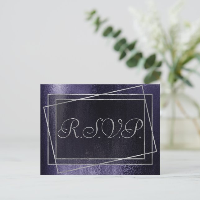 Glitzy Foil | Indigo Midnight Dark Purple Response Invitation Postcard (Standing Front)