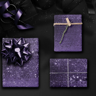 Glitzy Foil   Indigo Midnight Purple Faux Sparkle Wrapping Paper Sheet