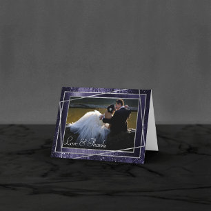 Glitzy Foil Indigo Midnight Purple Glitter Photo Thank You Card