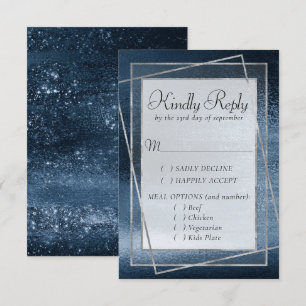 Glitzy Foil Navy Blue Dark Faux Glitter Entree RSVP Card
