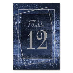 Glitzy Foil Navy Blue Dark Faux Glitter Sparkle Table Number