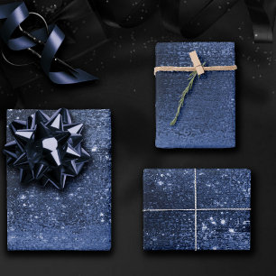 Glitzy Foil Navy Blue Dark Faux Glitter Sparkle Wrapping Paper Sheet