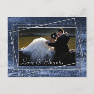 Glitzy Foil   Navy Blue Photo Love and Thank You Postcard