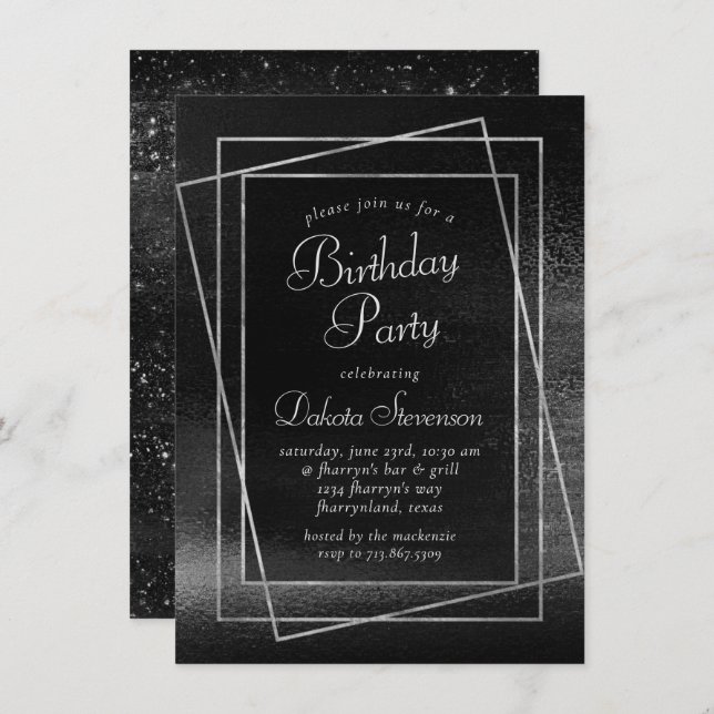 Glitzy Foil | Platinum Silver Faux Chrome Shimmer Invitation (Front/Back)