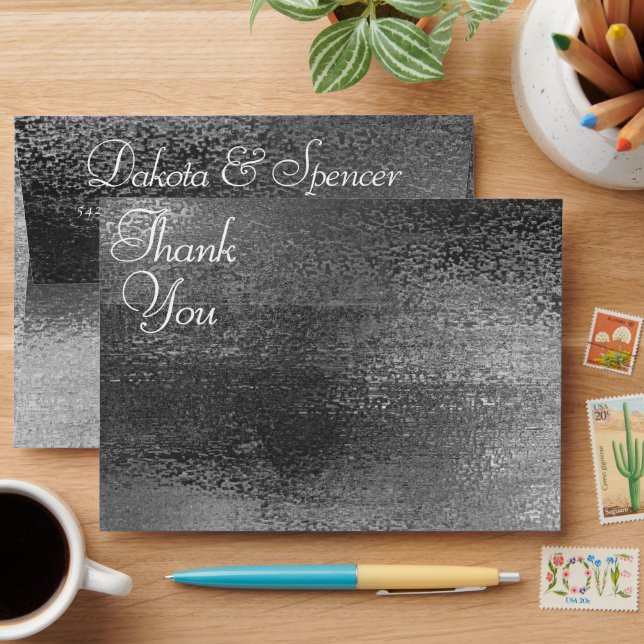 Glitzy Foil | Platinum Silver Faux Shine Thank You Envelope (Desk)