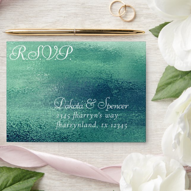 Glitzy Foil | Seafoam Faux Iridescent Green RSVP Envelope (Wedding)