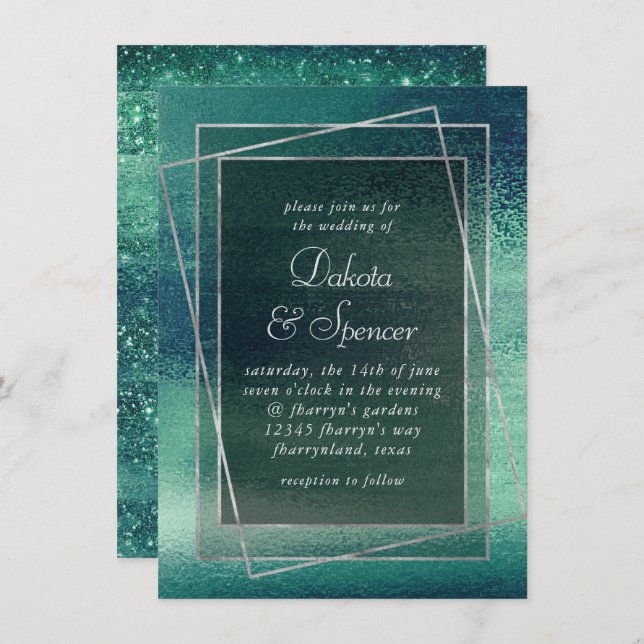 Glitzy Foil | Seafoam Green Aqua Faux Shimmer Invitation (Front/Back)
