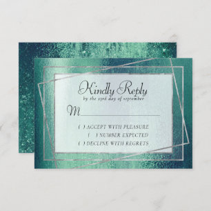 Glitzy Foil   Seafoam Green Faux Metallic Sparkle RSVP Card