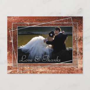 Glitzy Foil   Terra Cotta Orange Photo Thank You Postcard