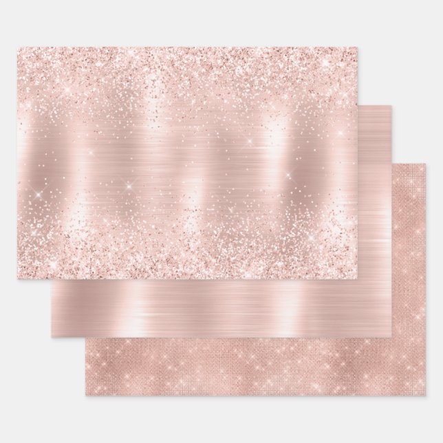 Glitzy Glam Girly Blush Pink Glitter Wedding Wrapping Paper Sheet (Set)