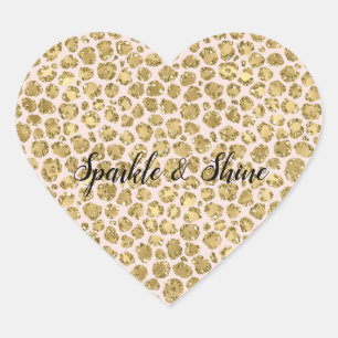 Glitzy Glam Gold Blush Glitter Leopard Heart Sticker