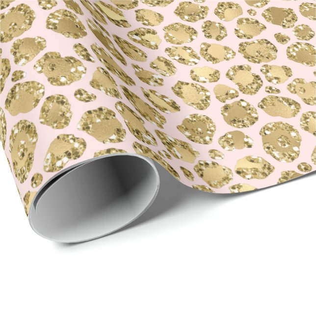 Glitzy Glam Gold Blush Glitter Leopard Print   Wrapping Paper (Roll Corner)
