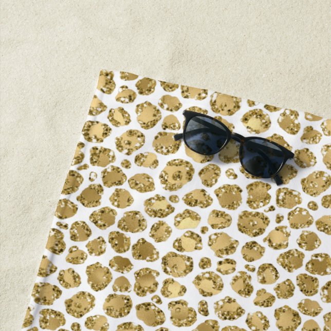 Glitzy Glam Gold Glitter Leopard Print          Beach Towel (In Situ)