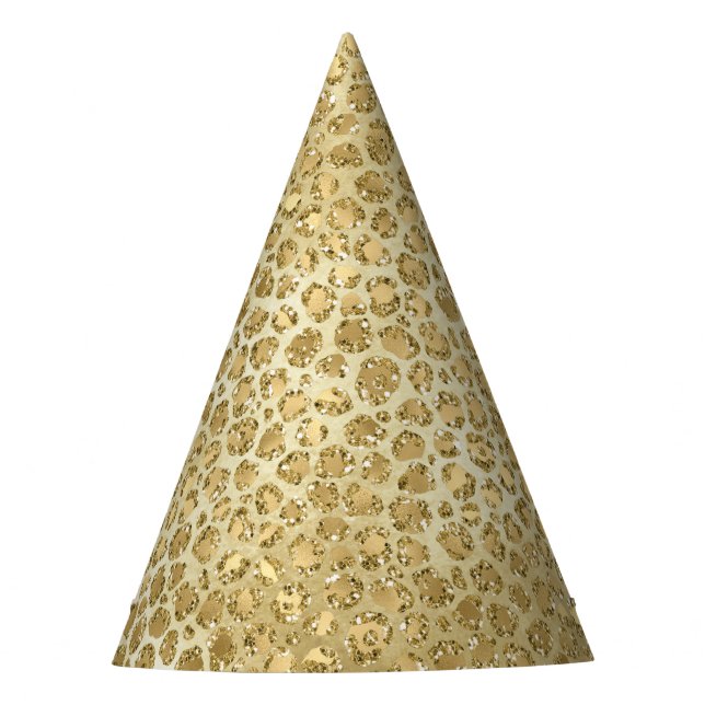 Glitzy Glam Gold Glitter Leopard Print        Party Hat (Front)