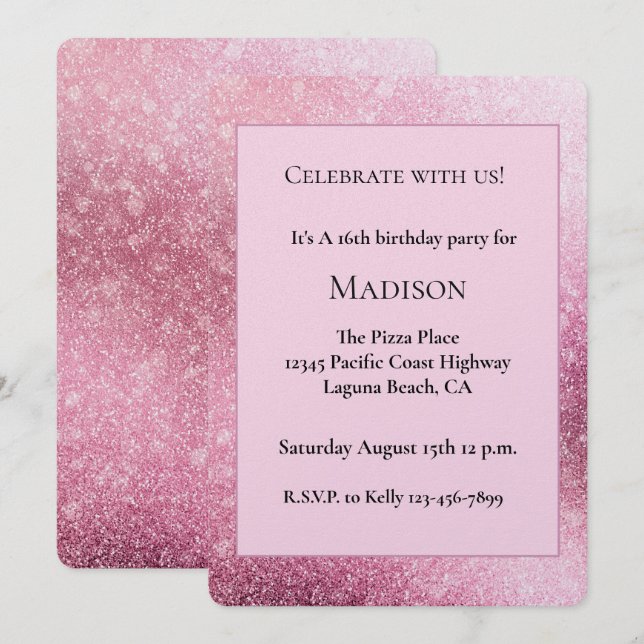 Glitzy Glam Pink Sparkle Birthday Invitation (Front/Back)