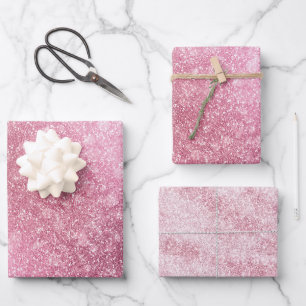 Glitzy Glam Pink Sparkle Sweet 16 Birthday Wrapping Paper Sheet
