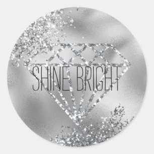 Glitzy Glitter Silver Diamond Shine Bright   Classic Round Sticker