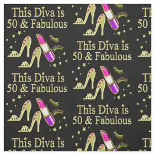 GLITZY GOLD 50TH BIRTHDAY DIVA DESIGN FABRIC