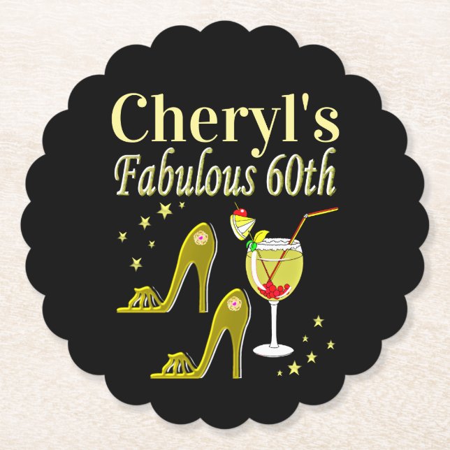 GLITZY GOLD 60TH BIRTHDAY PARTY PAPER COASTER (Front)