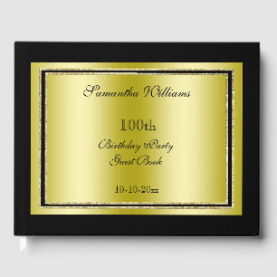 Glitzy Gold & Black Framed 100th Birthday Guest Book