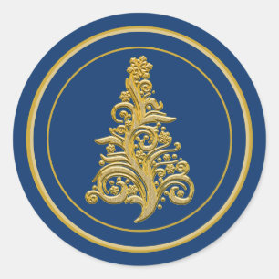 Glitzy Gold Christmas Tree Classic Round Sticker
