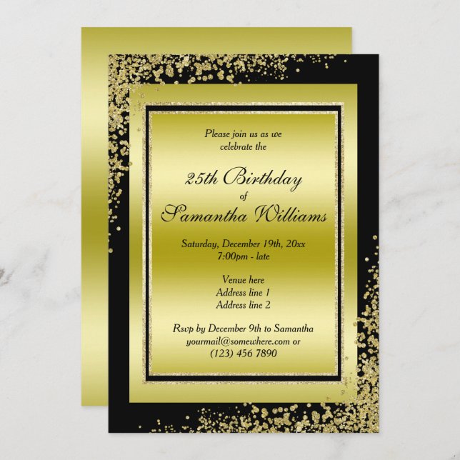 Glitzy Gold Confetti Decorations Birthday Invitation (Front/Back)