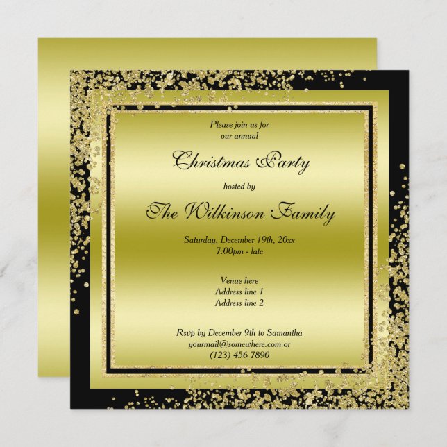 Glitzy Gold Confetti Decorations Christmas Invitation (Front/Back)