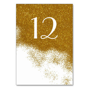 Glitzy Gold Glitter Look Wedding Table Number Card
