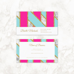 Glitzy Gold Glitter Pink Blue Stripes and Marble Business Card