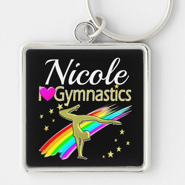 GLITZY GOLD I LOVE GYMNASTICS CUSTOMIZED DESIGN KEY RING (Front)
