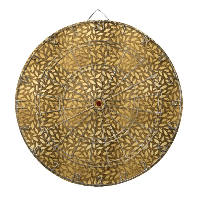 Glitzy Gold Leaves Faux Foil Pattern Dartboard (Front)