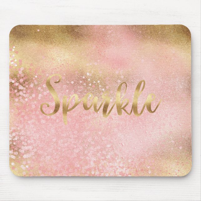 Glitzy Gold Pink Confetti Glam Sparkle Mouse Pad (Front)