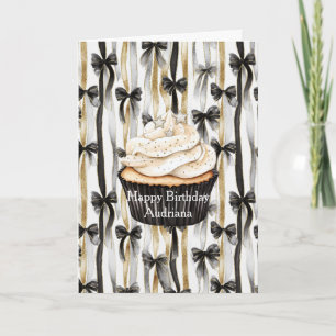 Glitzy Gold Silver Black Ribbons Bows Birthday Card