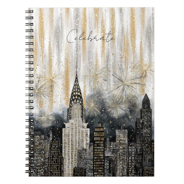 Glitzy Gold Silver Celebrate City Notebook (Front)
