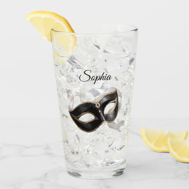 Glitzy Gold Silver New Year Black Mask Glass (Front Ice)