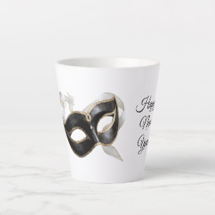 Glitzy Gold Silver New Year Black Mask Latte Mug