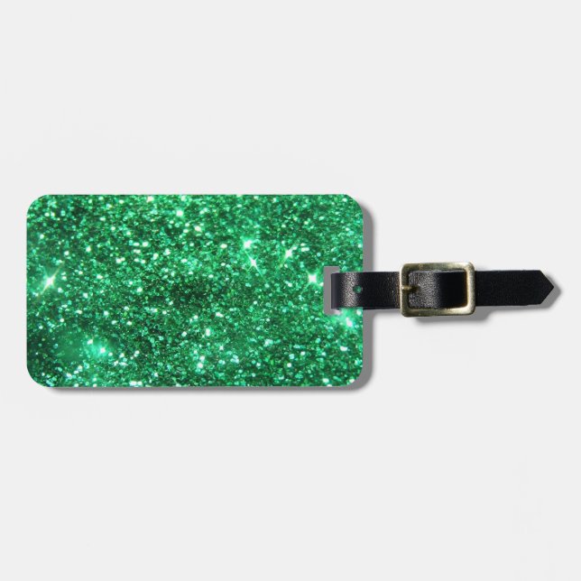 Glitzy Green Glitter Luggage Tag (Front Horizontal)