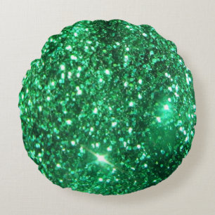Glitzy Green Glitter Round Cushion