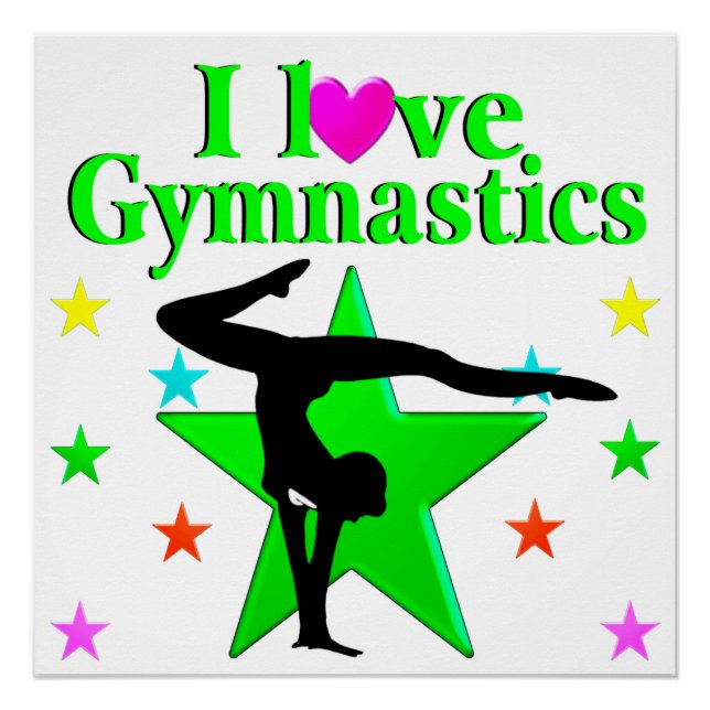 GLITZY GREEN I LOVE GYMNASTICS DESIGN POSTER (Front)
