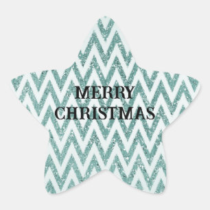 Glitzy Green White Chevron Stripes Christmas Star Sticker