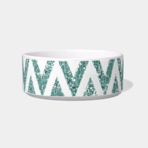 Glitzy Green White Chevron Zigzag Stripes Bowl