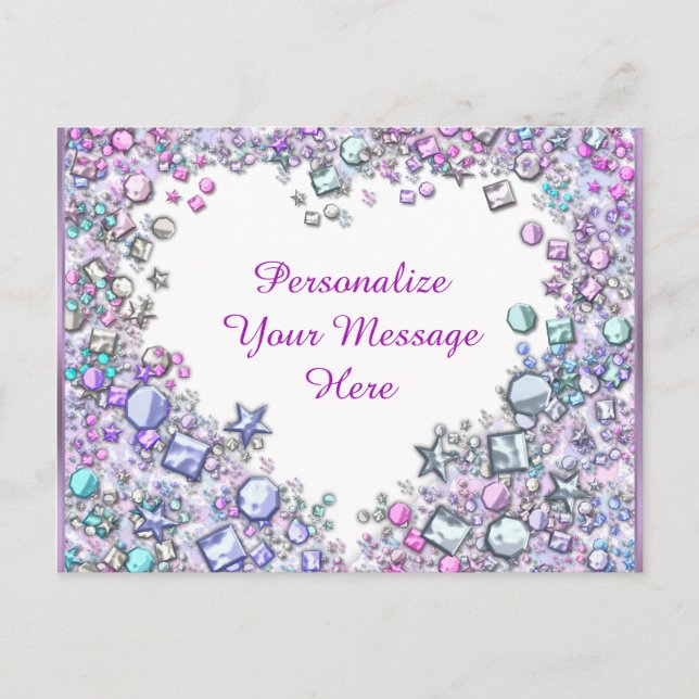 Glitzy Heart Gems Personalised Message Postcard (Front)