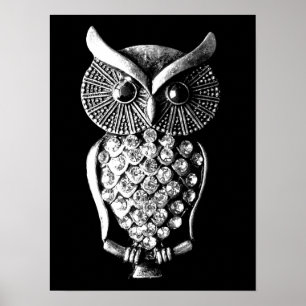 Glitzy Jewelled Metal Owl Poster