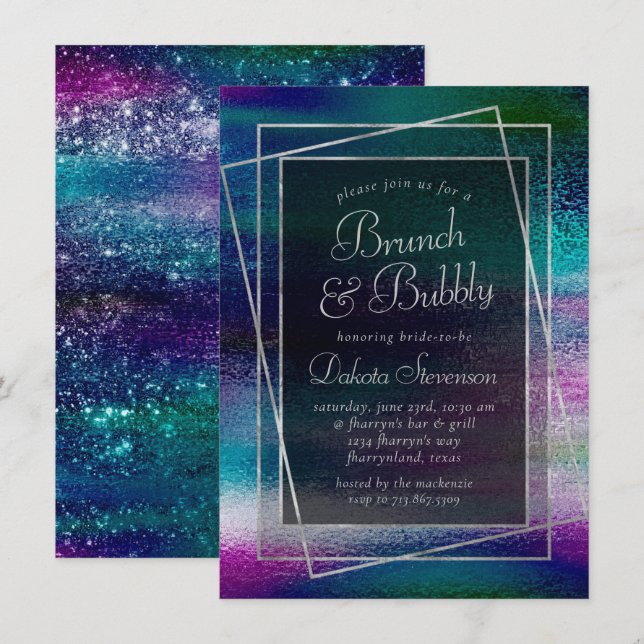 Glitzy Minimalism | Holographic Champagne Brunch Invitation (Front/Back)